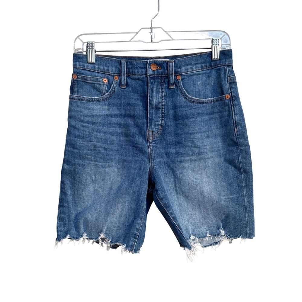 Madewell High-Rise Denim Mid-Length Shorts Blue Raw Hem Size 26